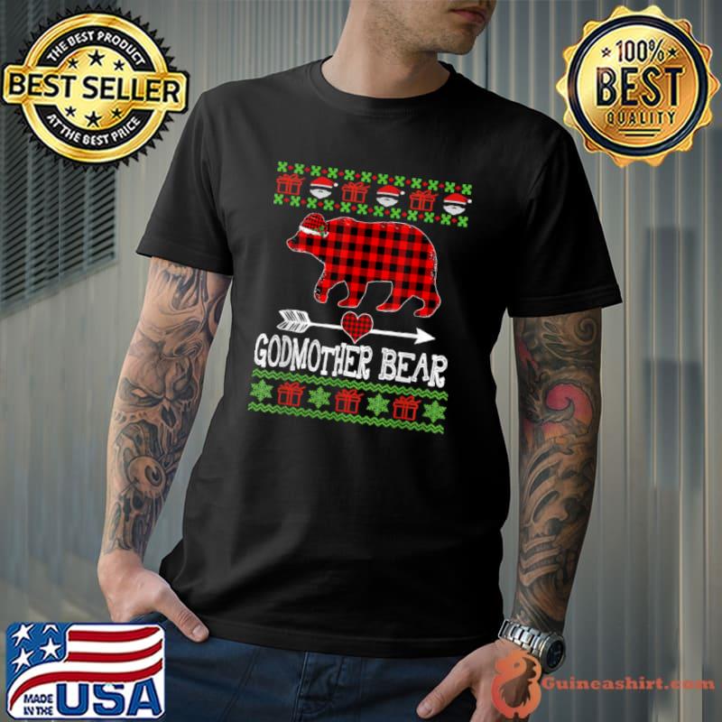 Official Godmother Bear Santa Red Plaid Family Pajamas For Christmas T Shirt Unisex