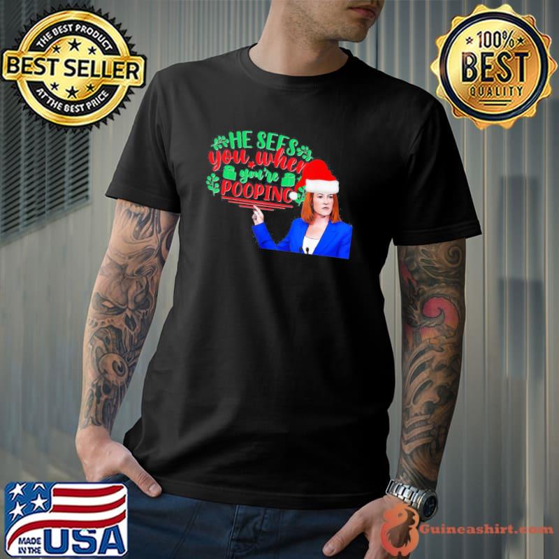 Official He Seen You When You’r Pooping Let’s Go Biden Christmas T-Shirt Unisex