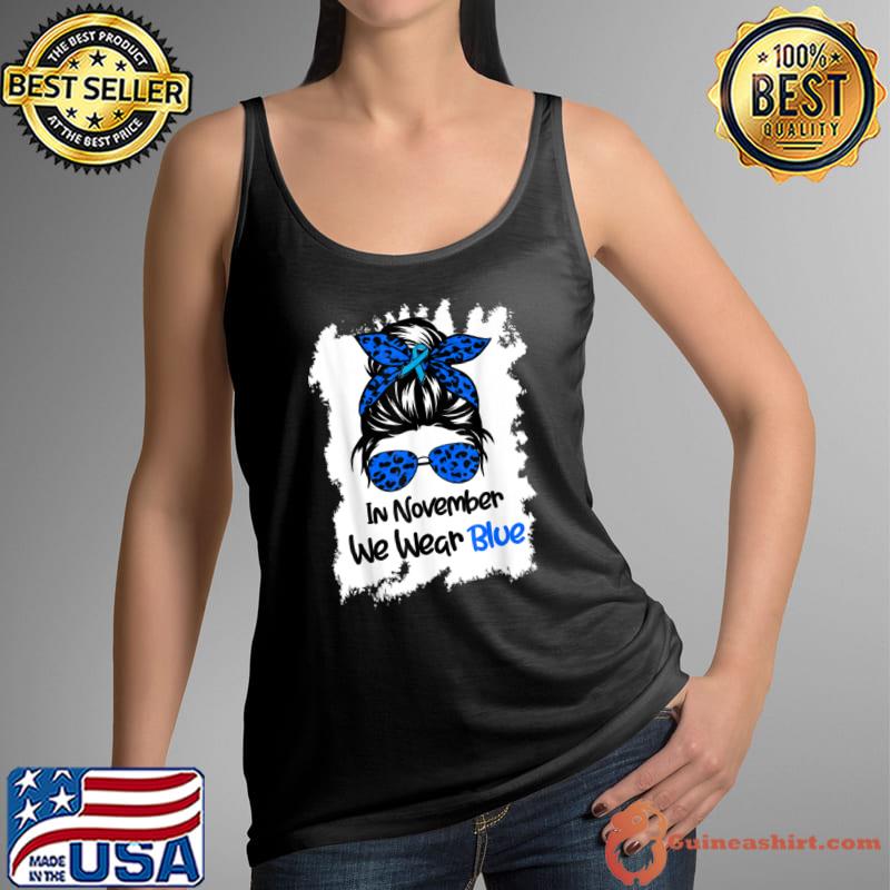 Official In November We Wear Blue Messy Bun Diabetes Awareness Women T Shirt Tank Top