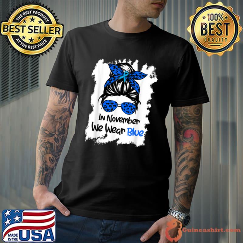 Official In November We Wear Blue Messy Bun Diabetes Awareness Women T Shirt