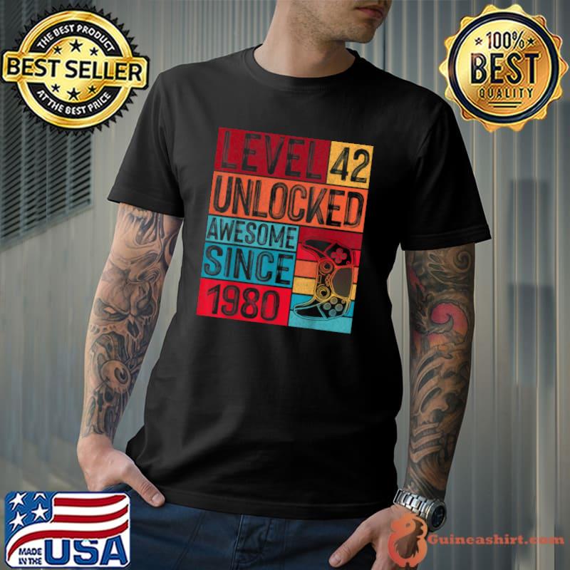 Official Level 42 Unlocked Awesome Since 1980 Vintage 42nd Birthday T Shirt