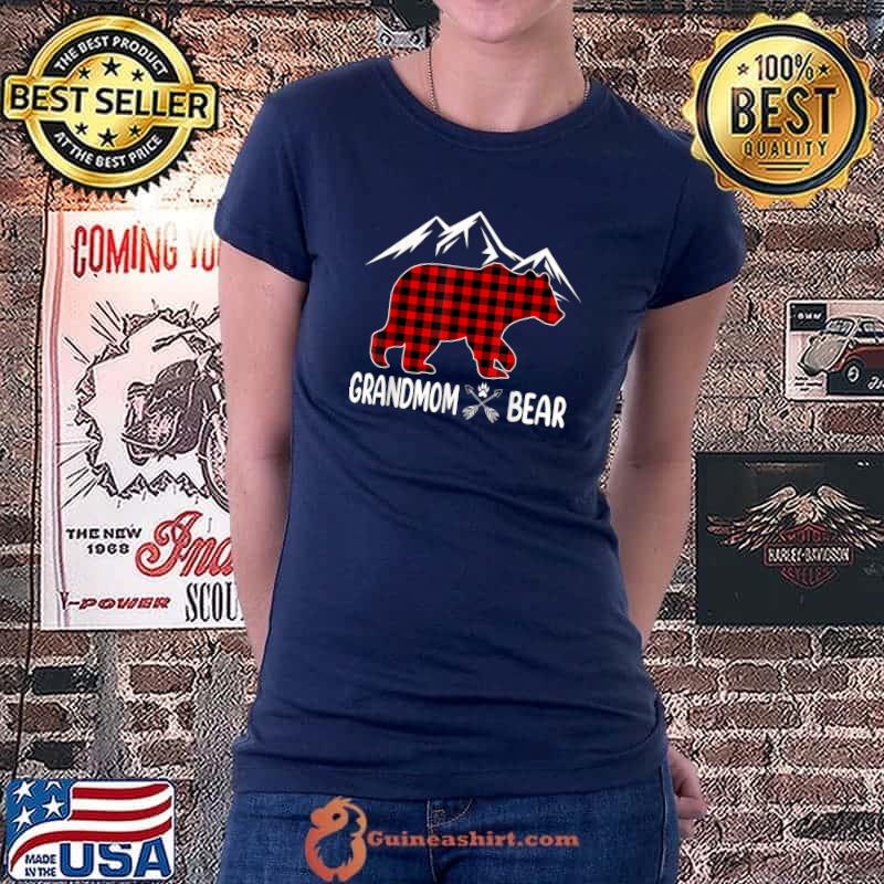 Official red Plaid Grandmom Bear Christmas Pajama Matching Family T-Shirt