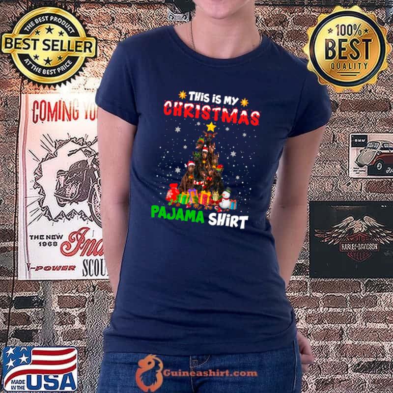 Official this Is My Christmas Pajama Doberman Dog Xmas Tree T-shirt