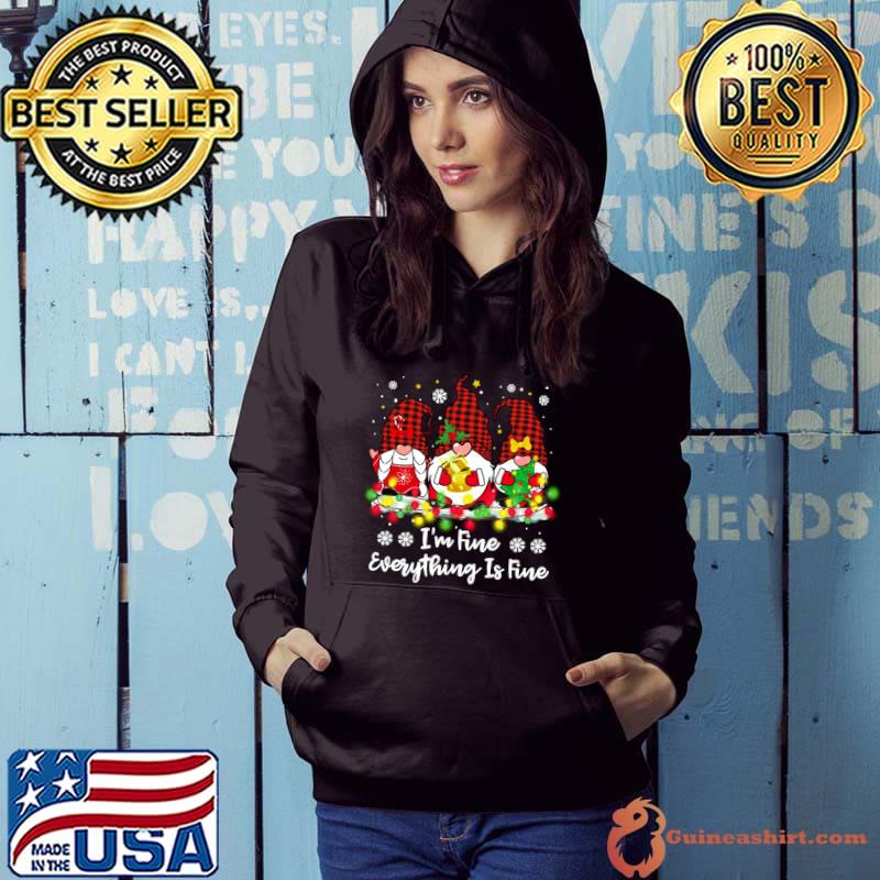 Official Three Gnomes I'm Fine Everything Is Fine Christmas Lights snow T-shirt