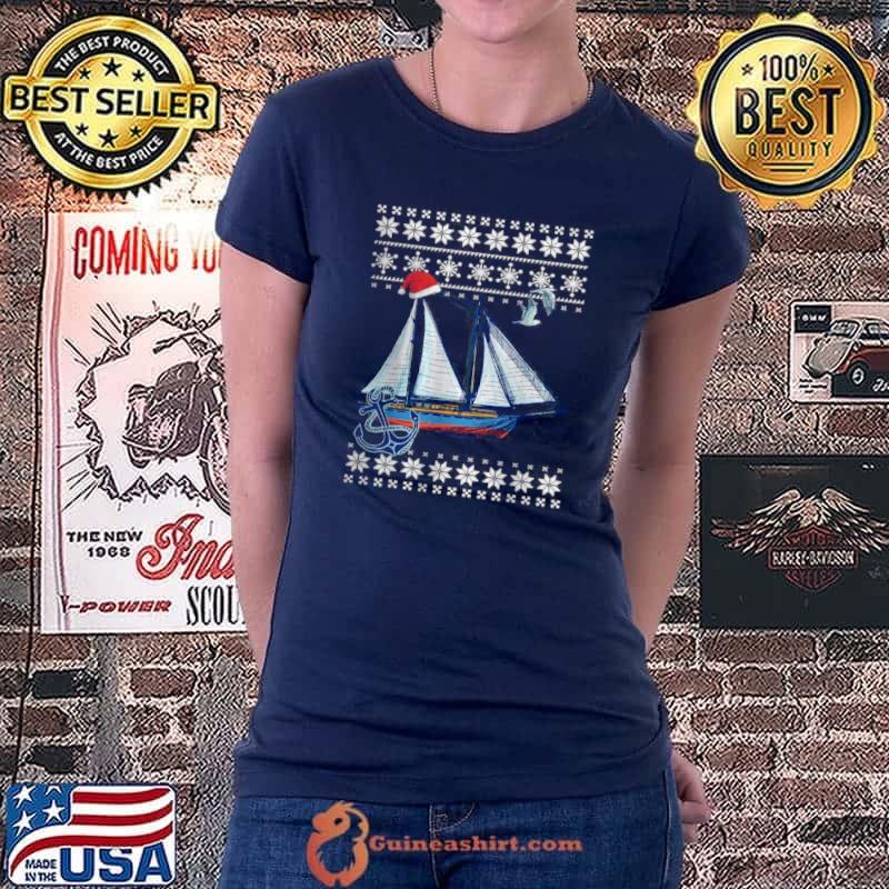 Official Ugly Sailing Merry Christmas Holiday Sweater Santa Hat Xmas T Shirt Ladiestee