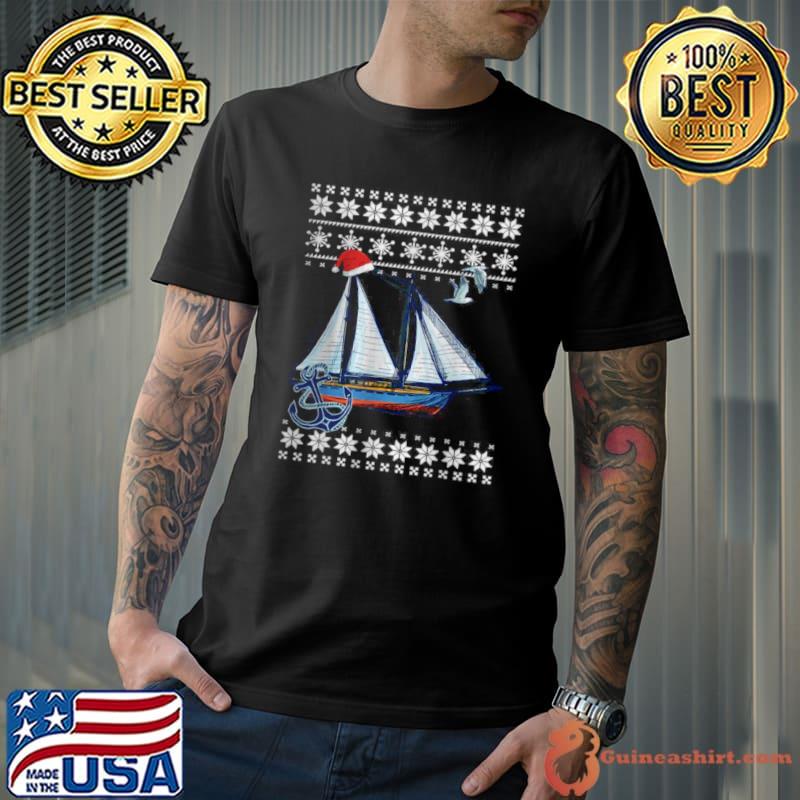 Official Ugly Sailing Merry Christmas Holiday Sweater Santa Hat Xmas T Shirt Unisex