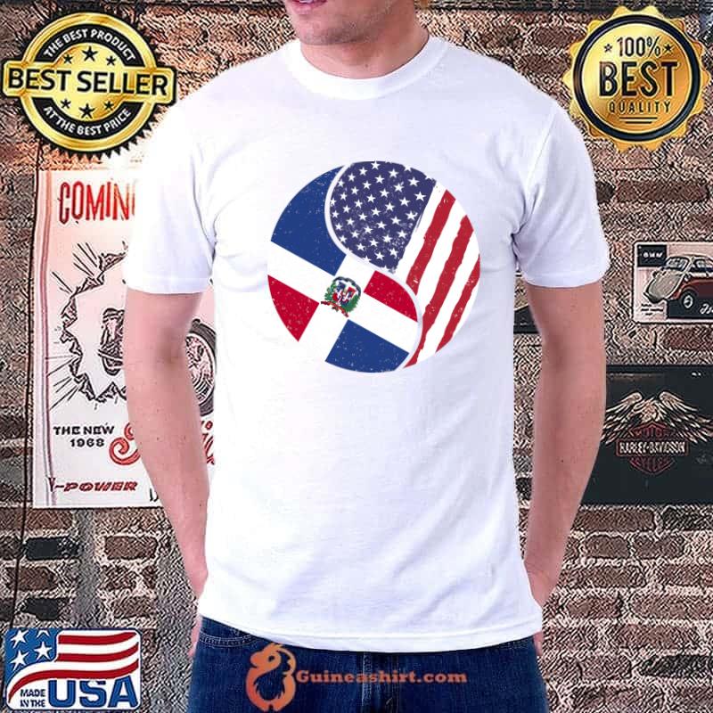 Official united States Yin And Yang - US Flag Dominican Republic T-Shirt