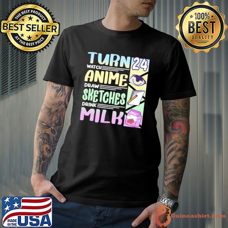 Original 24th Birthday I Kawaii Sketching Strawberry Drink Milk Anime T-Shirt