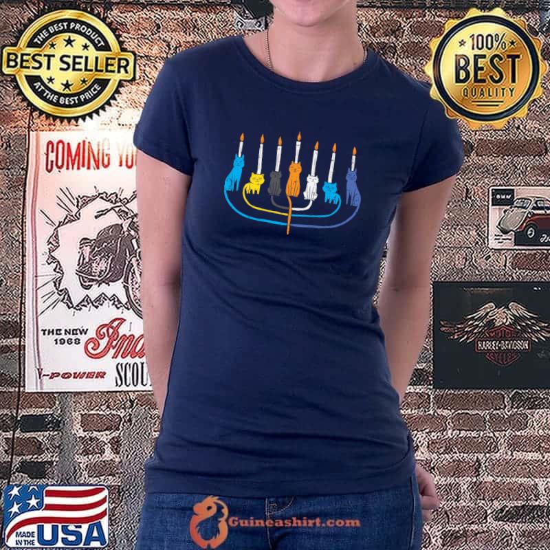Original cat Menorah Cute Jewish Kitten Hanukkah Chanukah PJs T-Shirt Ladiestee