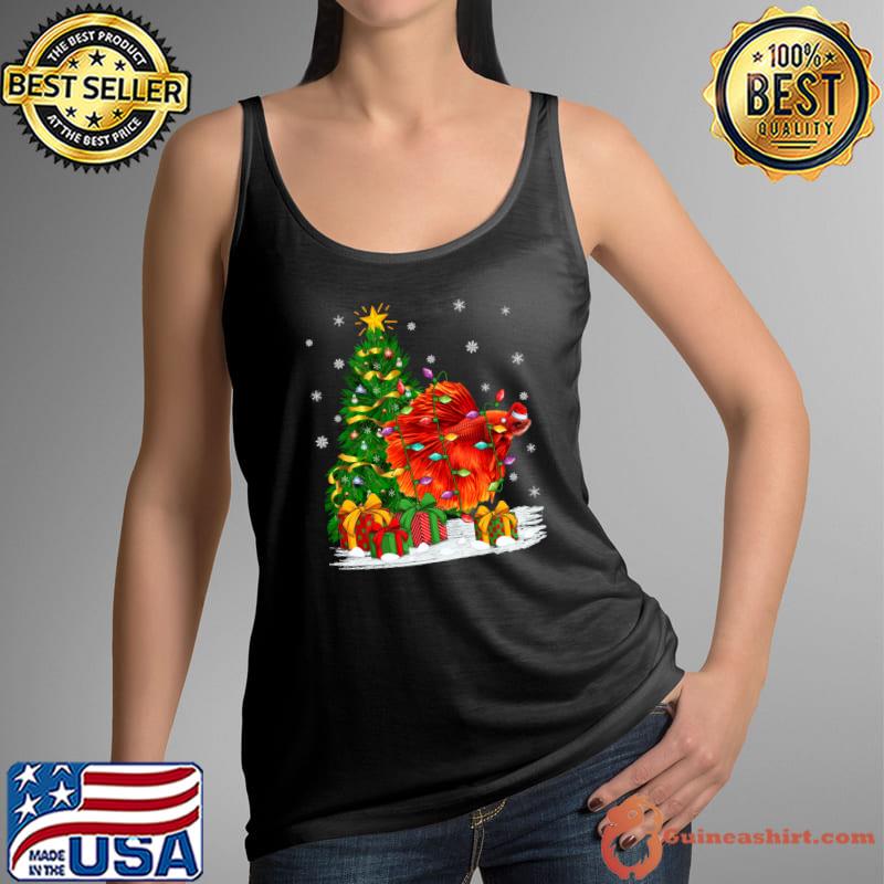 Original family Matching Santa Hat Betta Fish Christmas T-Shirt Tank Top