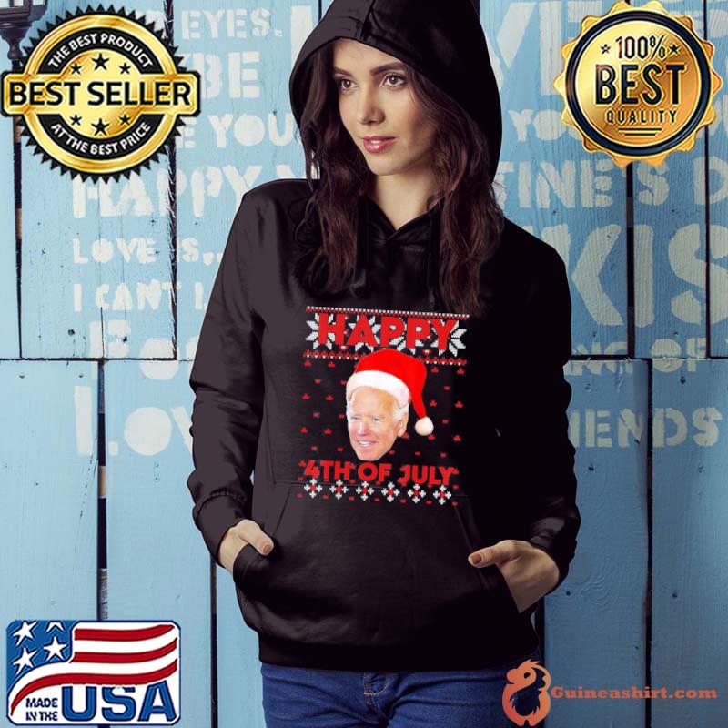 Original Happy 4th Of July Santa Hat Joe Biden Ugly Christmas T-Shirt