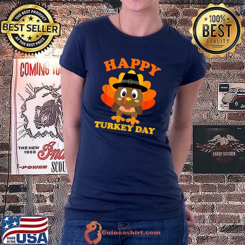 Original Happy Turkey Day Shirt Cute Little Pilgrim Gift Thanksgiving T Shirt Ladiestee