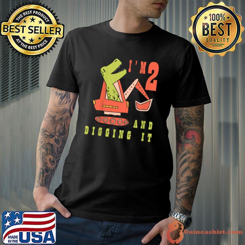 Original kids Cute Youth dinosaur in digger tractor for two years old boy T Shirt
