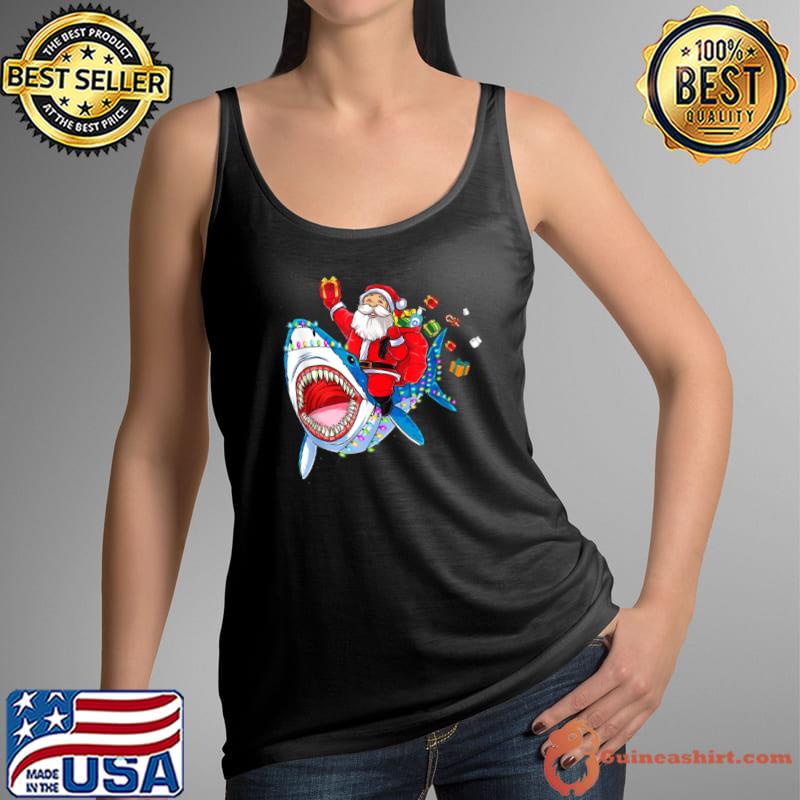 Original Merry Sharkmas Santa Riding Shark Christmas Pajama Sharks T Shirt Tank Top