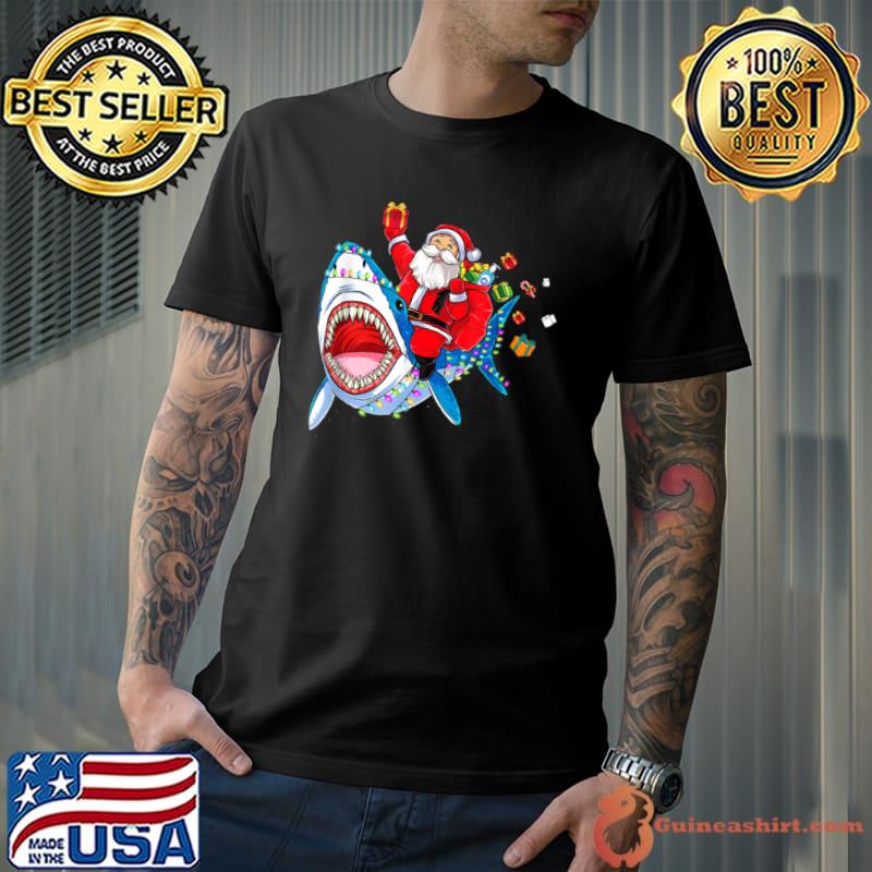 Original Merry Sharkmas Santa Riding Shark Christmas Pajama Sharks T Shirt Unisex