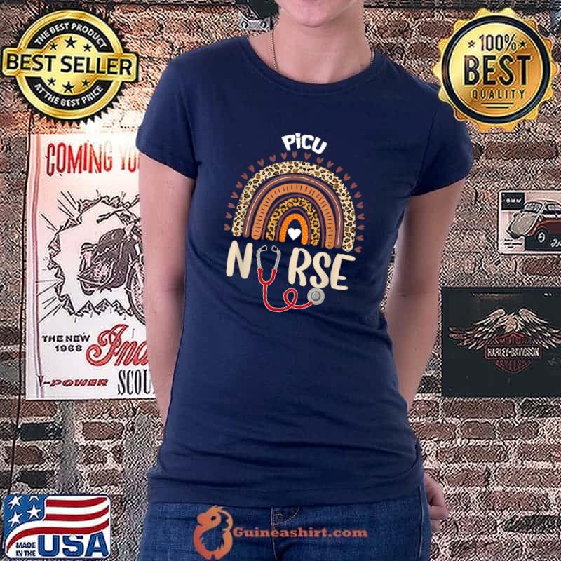 PICU Nurse Rainbow Leopard Print Nurse Day Costume Women T-Shirt Ladiestee