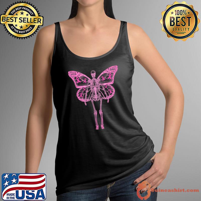 Pink Butterfly Skeleton Breast Cancer Awareness Halloween T-Shirt Tank Top