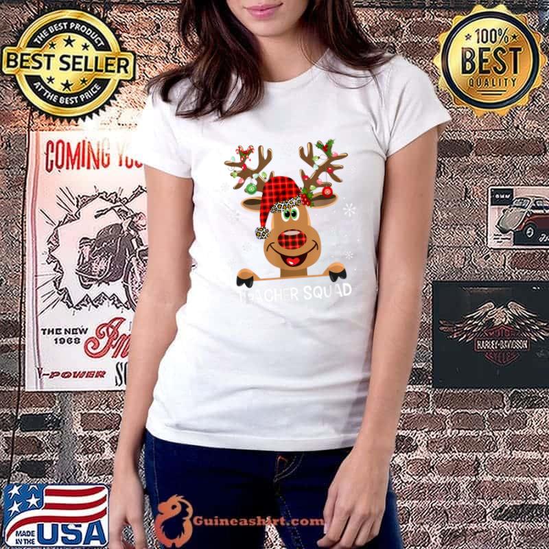 Premium Bleached Teacher Squad Reindeer Funny Teacher Christmas Xmas T-Shirt Ladiestee