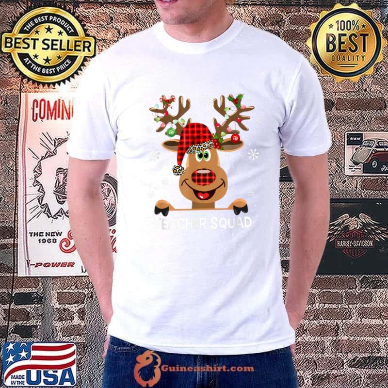 Premium Bleached Teacher Squad Reindeer Funny Teacher Christmas Xmas T-Shirt Unisex