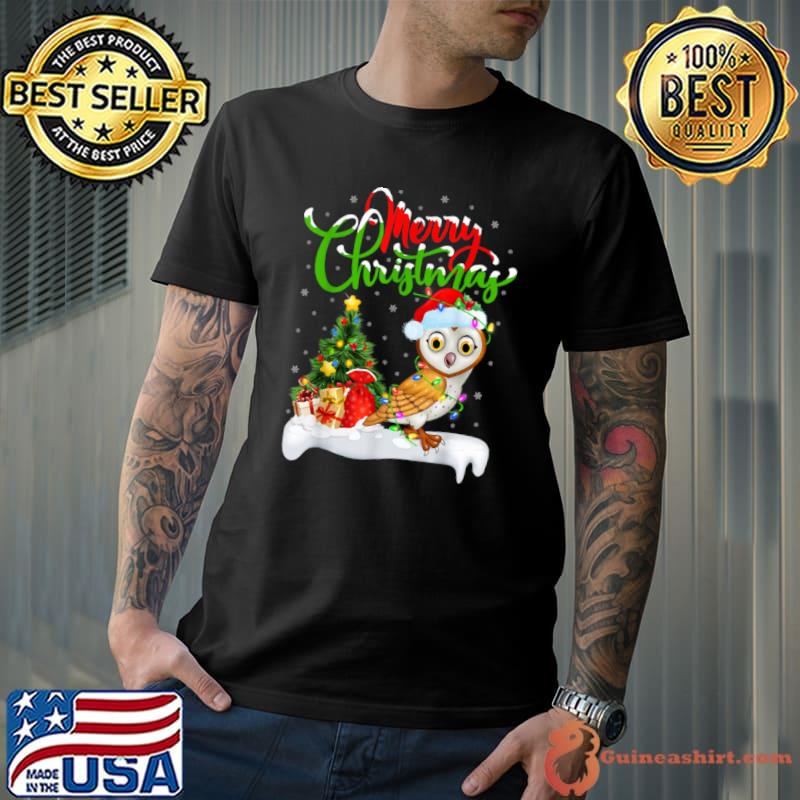 Premium funny Barn Owl Bird Lover Xmas Lighting Barn Owl Christmas T Shirt