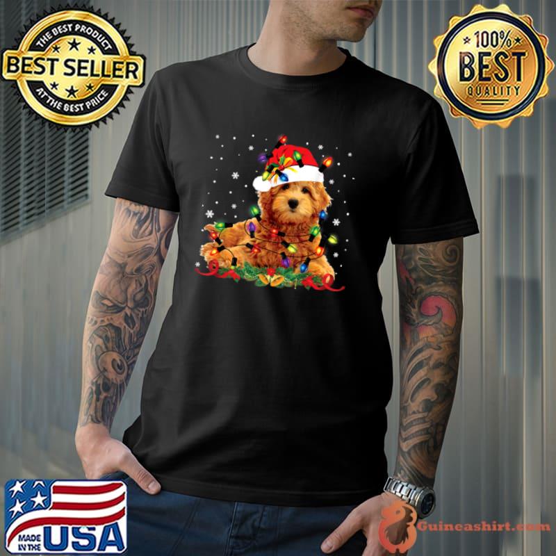 Premium Goldendoodle Christmas Tee Santa Christmas Lights Pajama T Shirt Unisex
