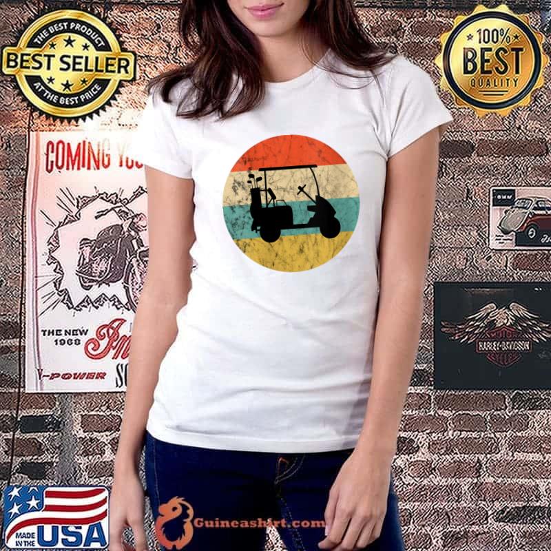 Premium golf Cart Retro Vintage Sunset Golf Course Driver Golfing T-Shirt Ladiestee