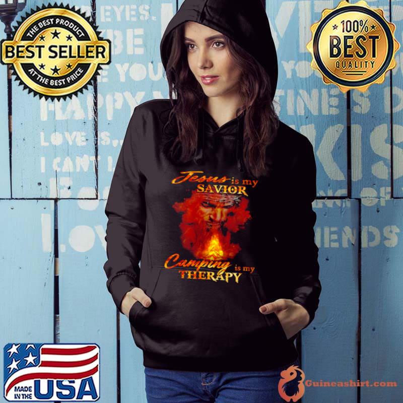 Premium Jesus Is My Savior Camping Is My Therapy Shirt