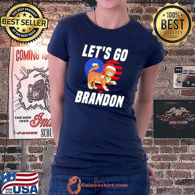Premium Let’s Go Brandon Cat Xmas Santa Heart Shirt Ladiestee