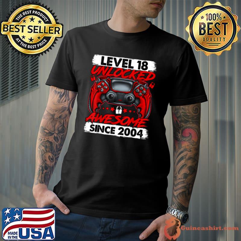 Premium Level 18 Unlocked Awesome Since 2004 18th Birthday Gaming T Shirt