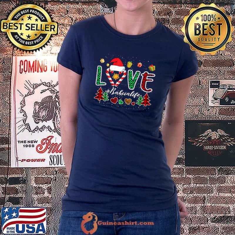 Premium Love Babcia Life Heart Grandma Xmas Tree Leopard Plaid T-Shirt Ladiestee