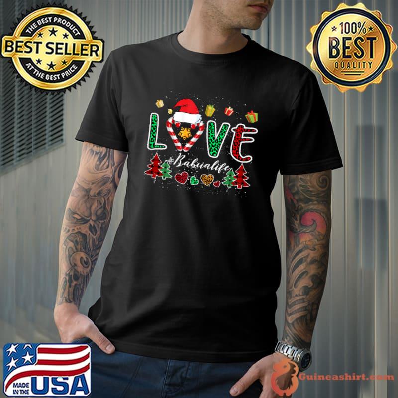 Premium Love Babcia Life Heart Grandma Xmas Tree Leopard Plaid T-Shirt Unisex
