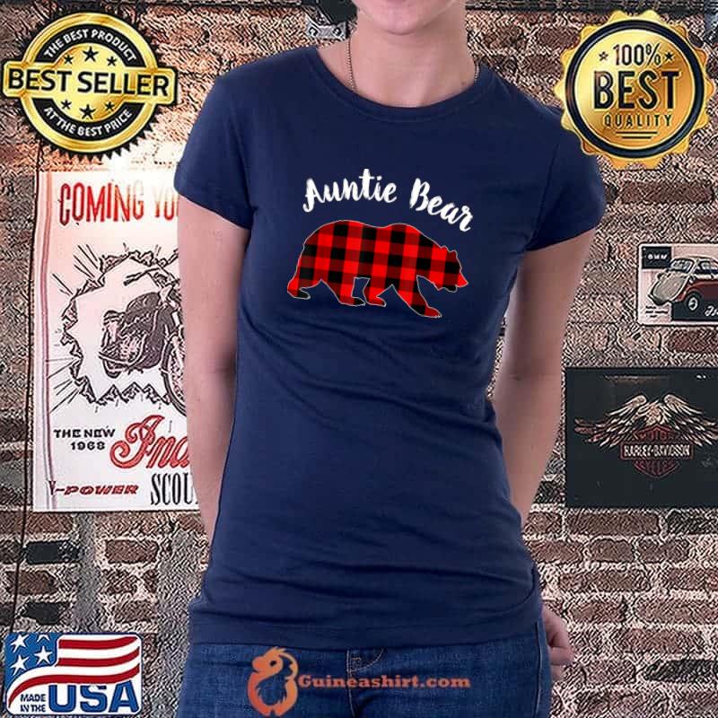 Premium red Plaid Auntie Bear Shirt Buffalo Family Pajama Christmas T-Shirt Ladiestee