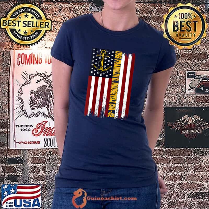 Premium uSS Franklin D. Roosevelt CVA-42 Aircraft Carrier USA Flag T-shirt