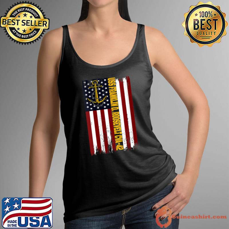 Premium uSS Franklin D. Roosevelt CVA-42 Aircraft Carrier USA Flag T-s Tank Top