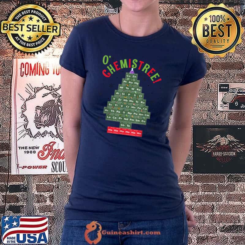 Science Teacher Scientist O' Chemistree Christmas Tree Xmas T-Shirt Ladiestee