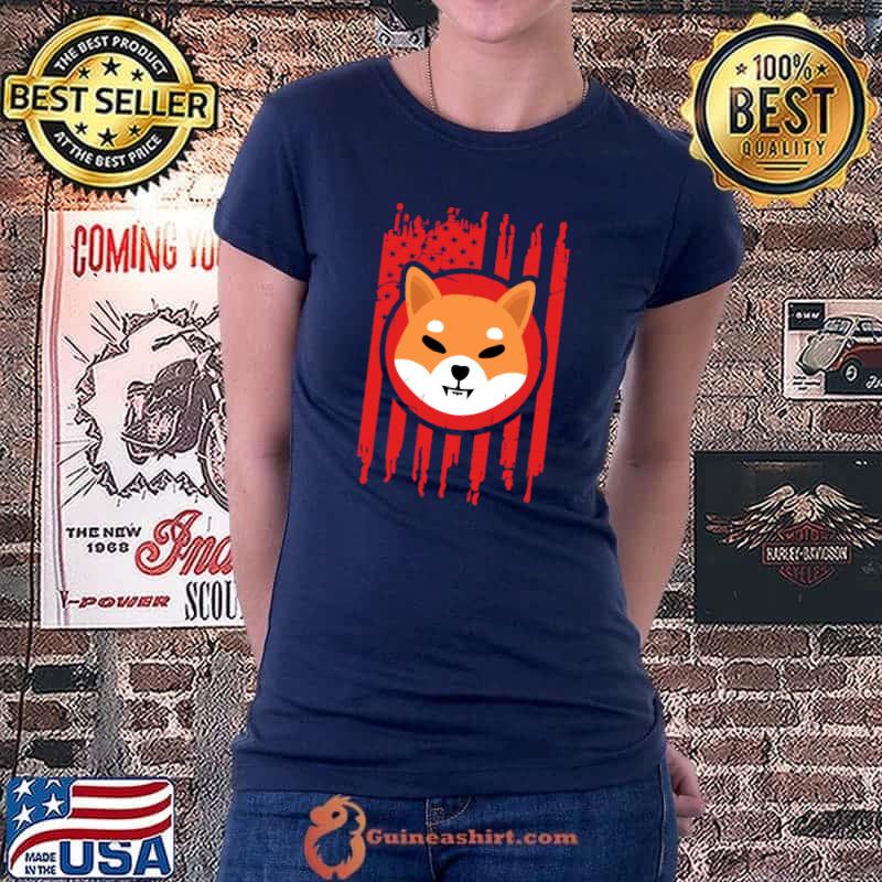 SHIB Shiba Inu USA Flag. Crypto Cryptocurrency T-Shirt Ladiestee