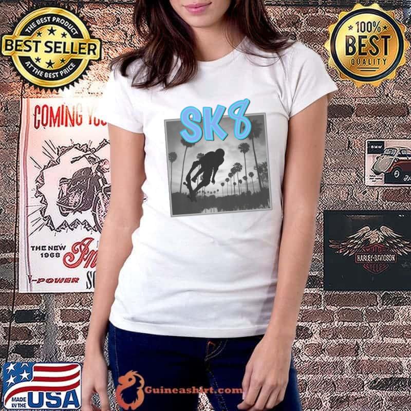 Sk8 Palm trees photos sunset Skater Silhouette Premium T-Shirt Ladiestee