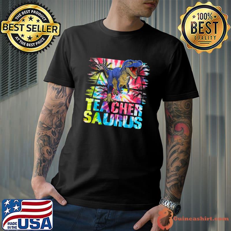 Teachersaurus T Rex Dinosaur Teachersaurus Matching Tie Dye T-Shirt