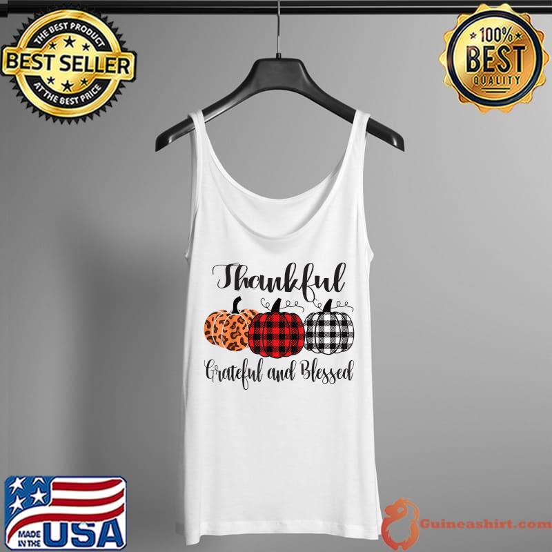 Thankful Grateful Blessed Plaid Leopard Pumpkin Thanksgiving T-Shirt Tank Top