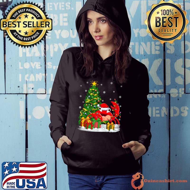 Top crab Fish Lover Family Matching Santa Hat Crab Christmas T-Shirt Hoodie