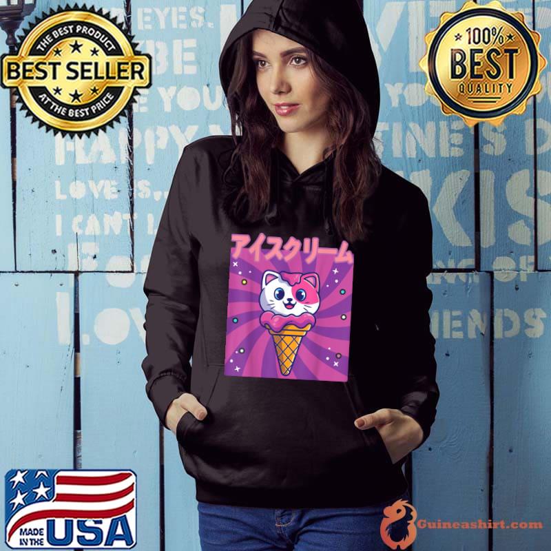 Top Cute Retro 90s Japanese Kawaii Funny Happy Ice Cream Cat T Shirt