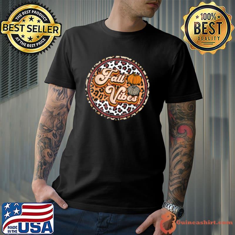 Top fall Vibes Retro Vintage Leopard Circle Pumpkin Thanksgiving T Shirt