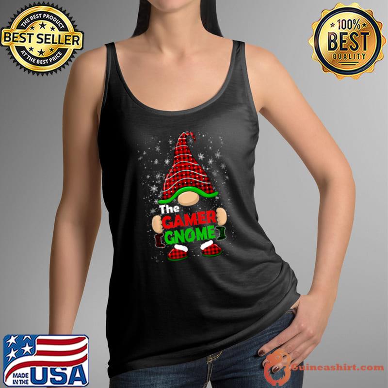 Top Gamer Gnome Buffalo Plaid Matching Family Christmas Pajama T-Shirt Tank Top