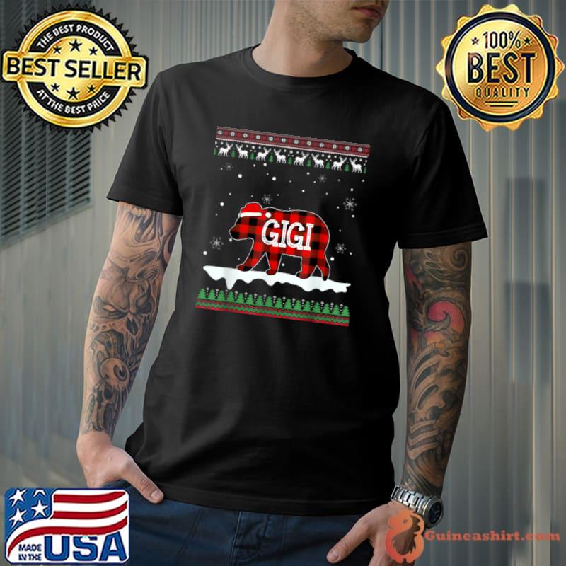 Top Gigi Bear Santa Red Plaid Family Pajamas For Christmas T Shirt Unisex