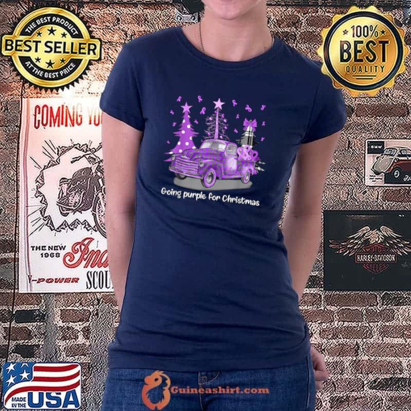 Top going purple for christmas truck Xmas tree pancreatic cancer T Shirt Ladiestee