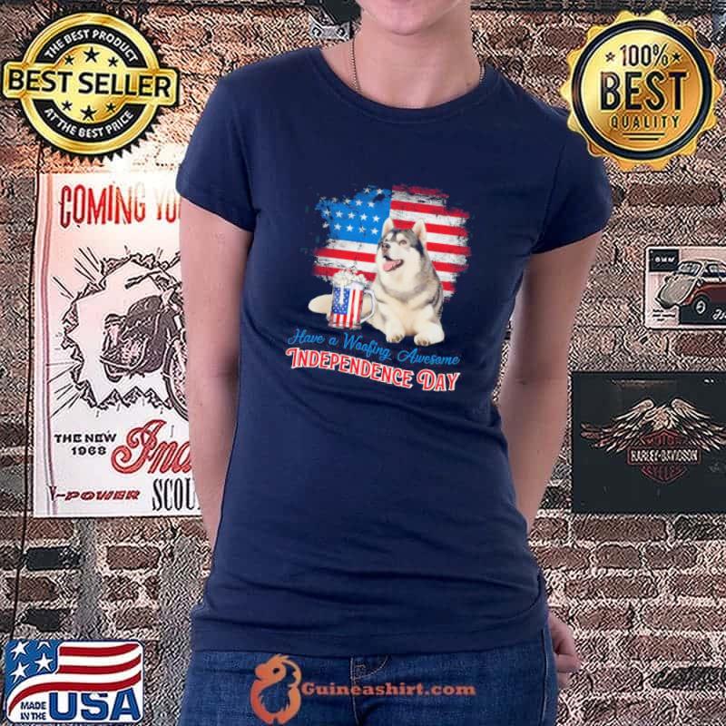 Top husky Woofing Awesome Independence Day Shirt Ladiestee