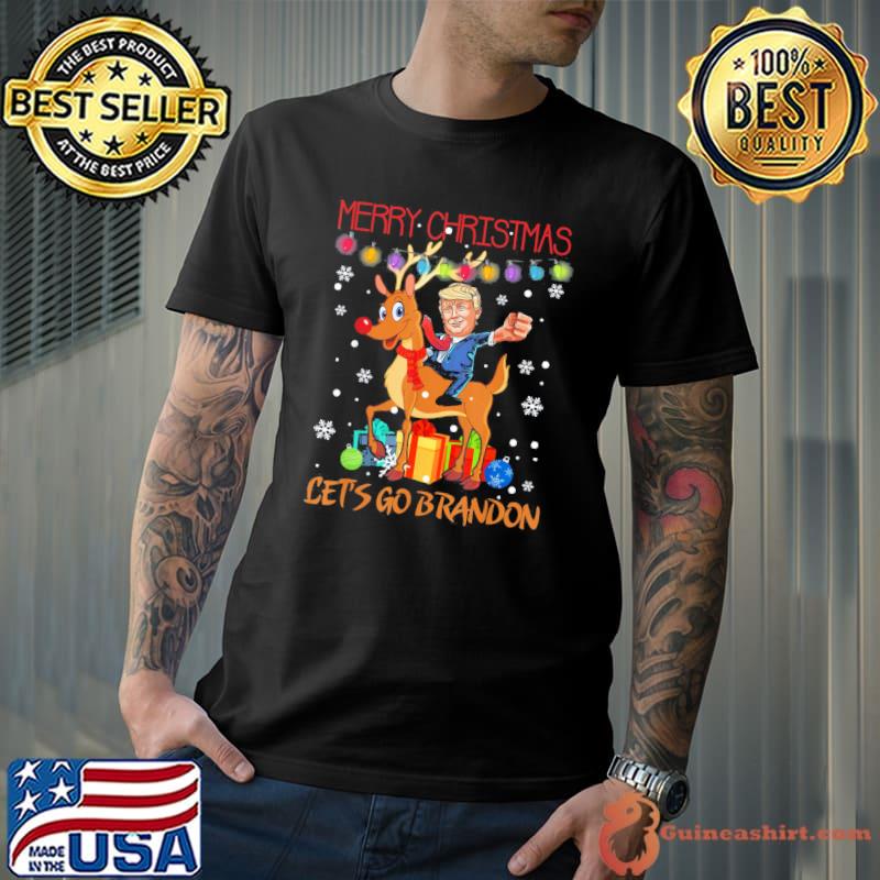 Top Let’s Go Brandon Merry Christmas Trump Riding Reindeer T-Shirt Unisex