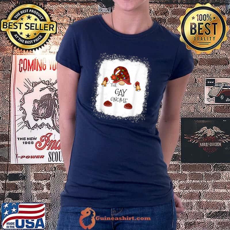 Top mb Gay Gnome Buffalo Plaid Christmas Light Bleached T Shirt Ladiestee
