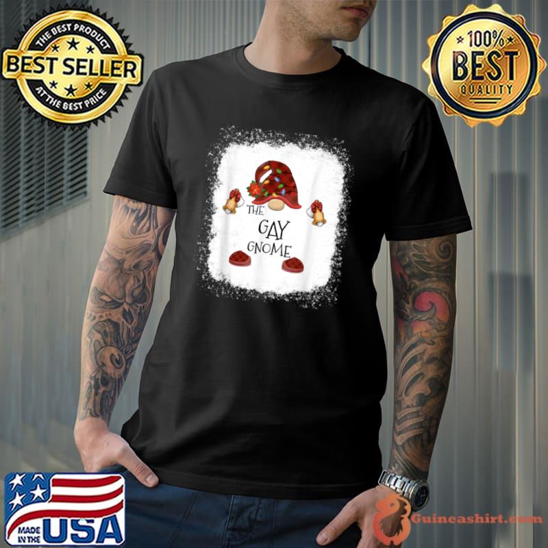 Top mb Gay Gnome Buffalo Plaid Christmas Light Bleached T Shirt Unisex