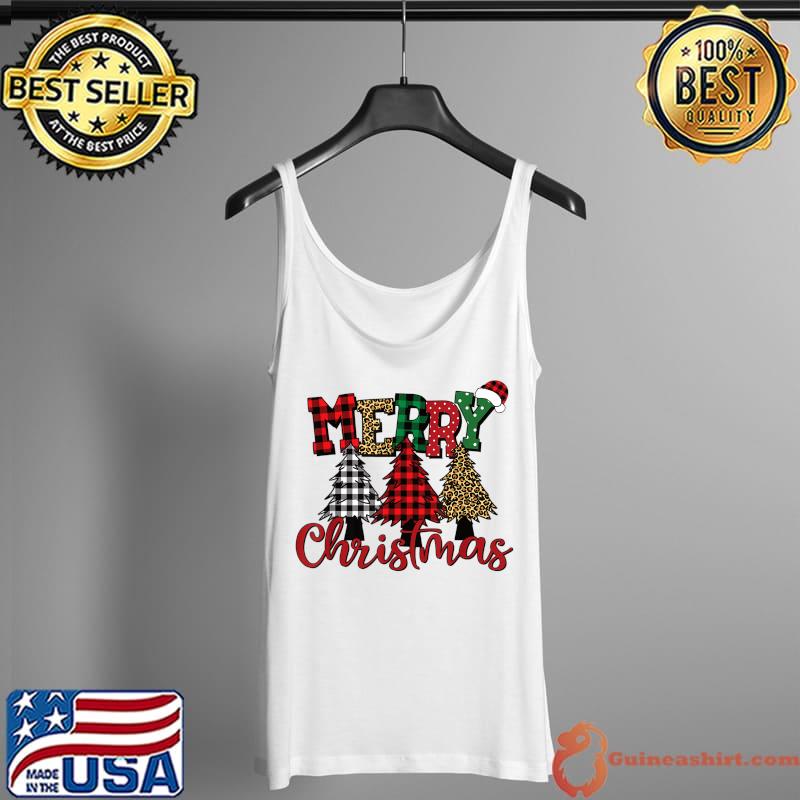 Top merry Christmas Buffalo Plaid Leopard Trees Santa Hat Xmas T-Shirt Tank Top